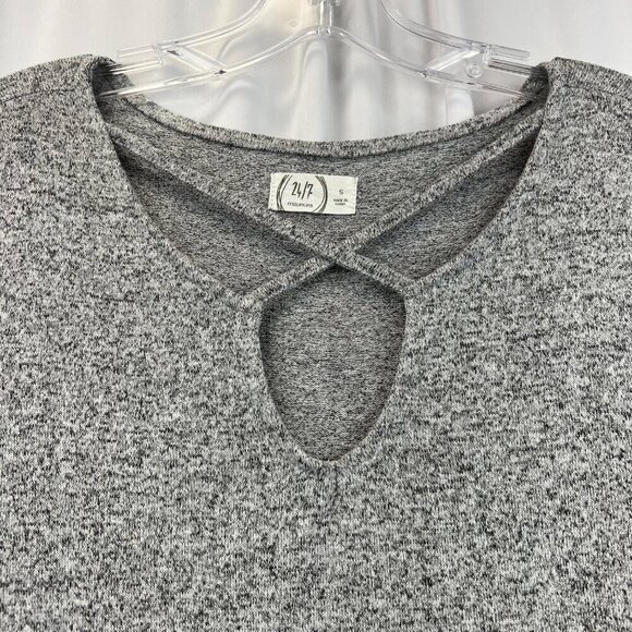 Maurices 24/7 Heathered Long Sleeve Keyhole Sweater Gray/Black Small Lightweight - Picture 3 of 8